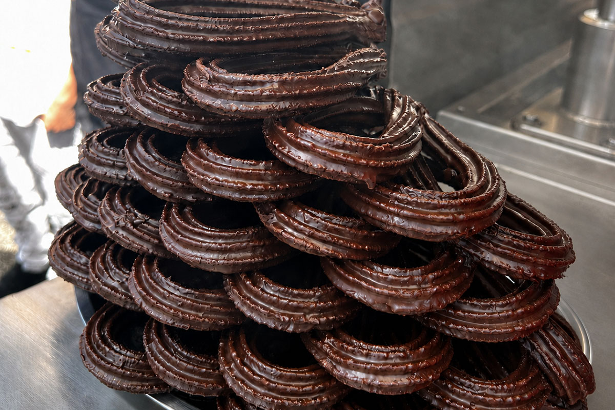 Lazos artesanales de chocolate de Churrería Marga en Valladolid